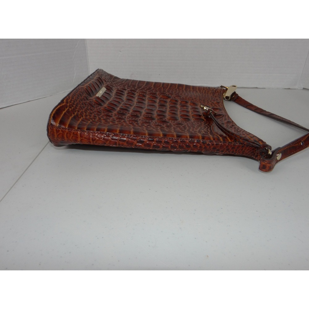 Brahmin Pecan Melbourne Croc Embossed Leather Crossbody Bag Brown Gold Hardware - Picture 5 of 12